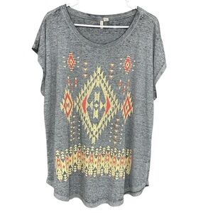 Tribal Aztec Print Gray Top 1X